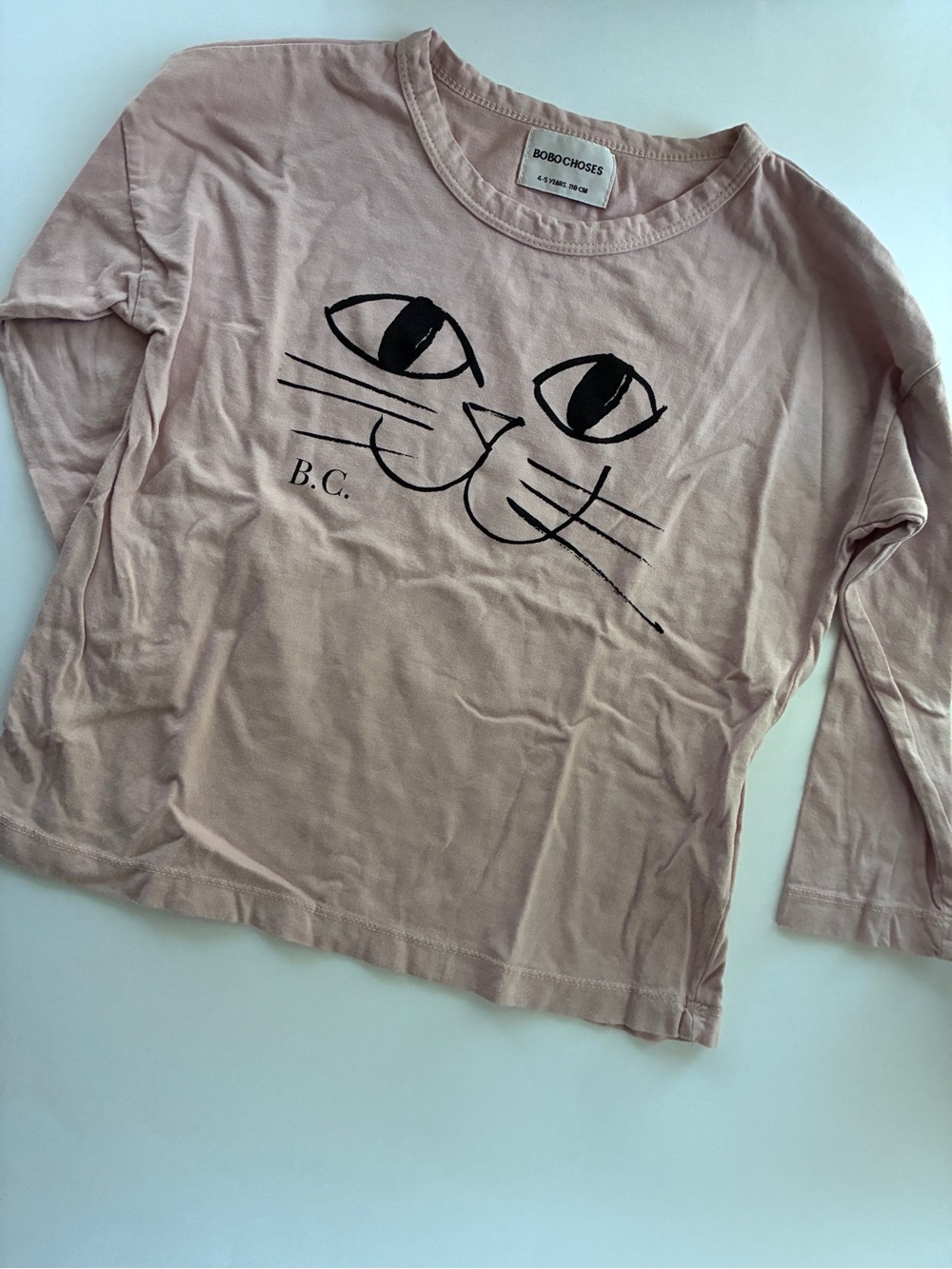 EUC Bobo Choses Dusty Pink Cat Face LS 4/5y